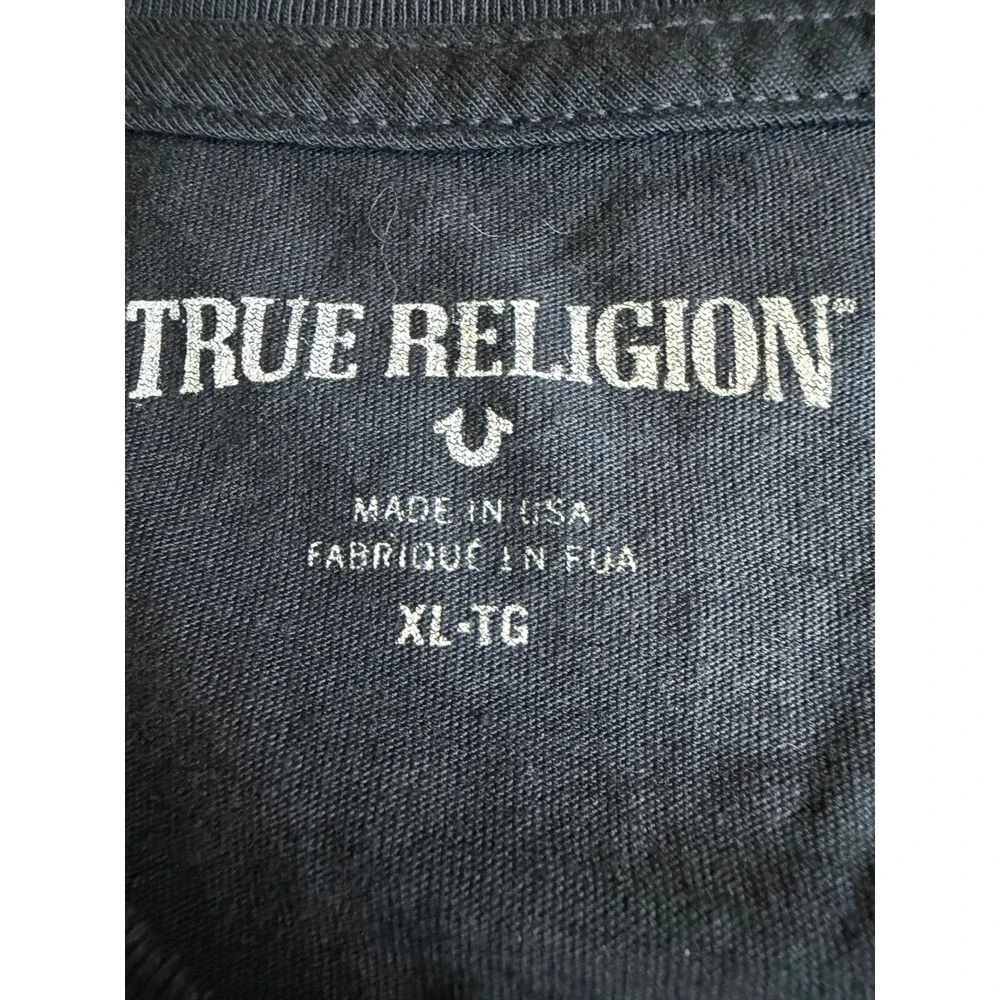 True Religion Mens XL Black Satin Logo Graphic T-Shirt Made in USA M9A451LE4